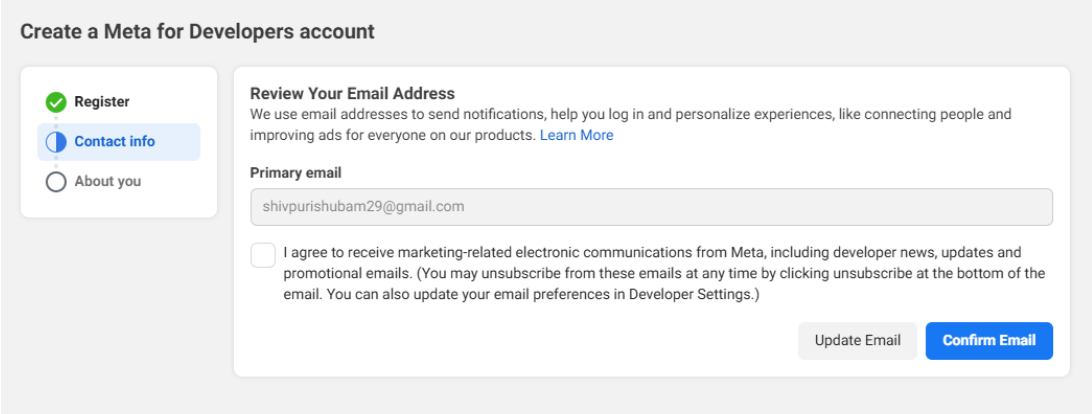 [Screenshot Placeholder – Meta Developer Registration Page]