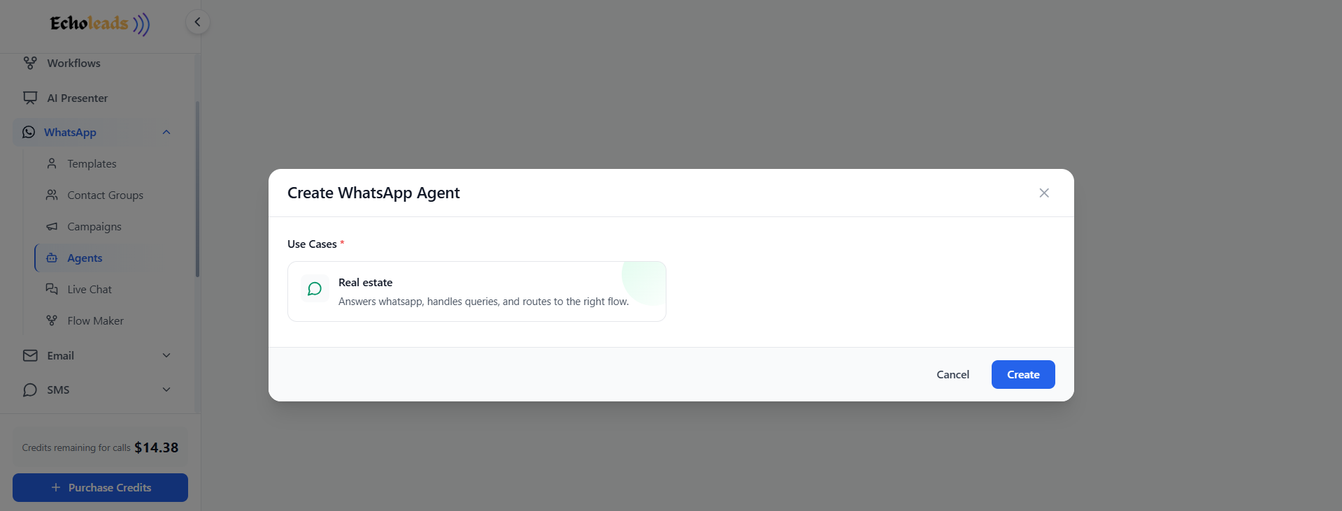 [Screenshot Placeholder – WhatsApp Agent Setup Page]